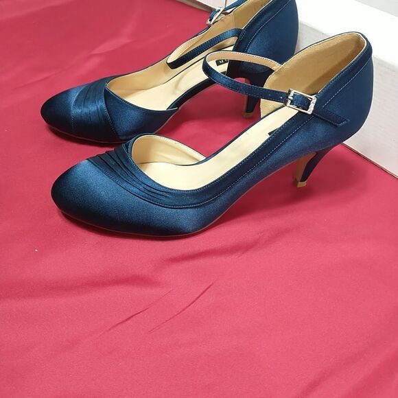 ERIJUNOR Women SZ 9 Blue Low Heel Closed-Toe Ankle Strap Bridal Wedding . - Picture 12 of 12